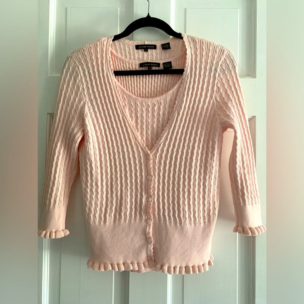 Jeanne Pierre brand Ladies Size Small baby pink colored sweater set